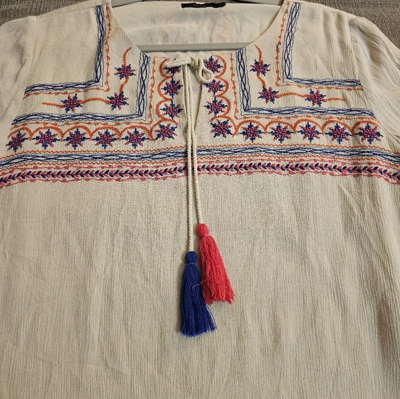 THML Cream Boho Linen Casual Embroidered Boho Cottage Tunic Dress Size XL - Picture 6 of 9
